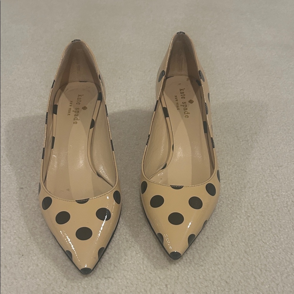 Kate Spade Tan and Black Polka Dot Heels